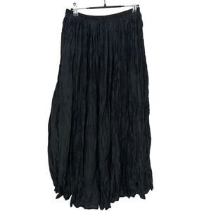 Vtg Moda Int’L Black Silk Broomstick Crinkle Midi Skirt Forest Fairy Witchy Sz L
